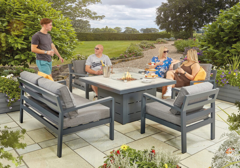 Fire Pit Table Set with Two Sofas and Two Chairs